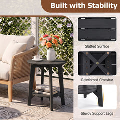Set of 2 2-Tier Outdoor Eucalyptus Wood Side Table with Slatted Tabletop and Storage Shelf for Backyard-Black