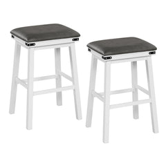 Set of 2 Backless Bar Stools with White Wood Frames and Grey Seats, 30 Inch Seat