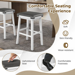 Set of 2 Backless Bar Stools with White Wood Frames and Grey Seats, 30 Inch Seat