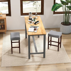 Set of 2 Backless Saddle Bar Stools with Nailhead Trim in Grey, 25 Inch Seat Height