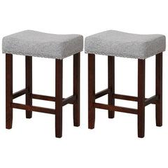 Set of 2 Backless Saddle Bar Stools with Nailhead Trim in Grey, 25 Inch Seat Height