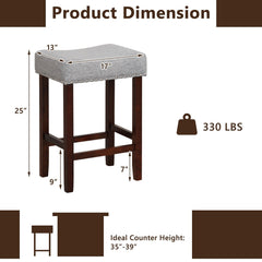 Set of 2 Backless Saddle Bar Stools with Nailhead Trim in Grey, 25 Inch Seat Height