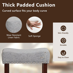 Set of 2 Backless Saddle Bar Stools with Nailhead Trim in Grey, 25 Inch Seat Height