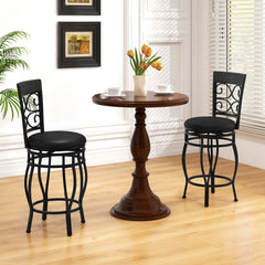 Set of 2 Swivel Counter Height Stools with Scroll Back, Black Metal with Black PU Seat, 25.5 Inch