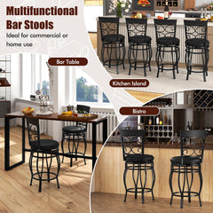 Set of 2 Swivel Counter Height Stools with Scroll Back, Black Metal with Black PU Seat, 25.5 Inch