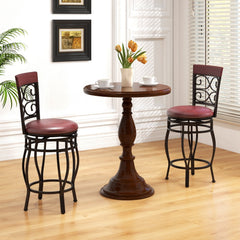 Set of 2 Swivel Counter Height Stools with Scroll Back, Bronze Metal with Burgundy PU Seat