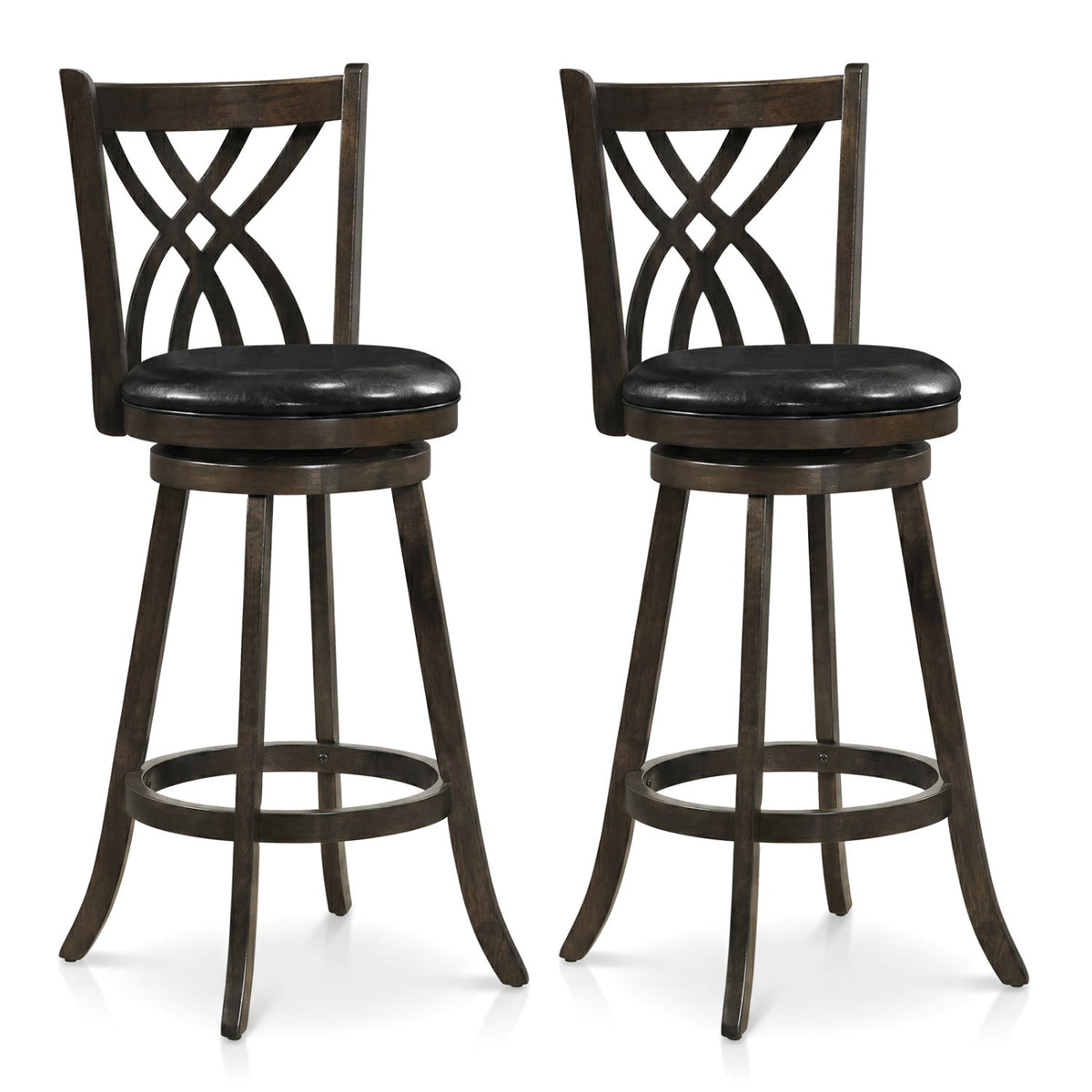 Set of 2 Bar Height Swivel Stools with Hollowed Backs in Grey, 30.5 Inch Seat