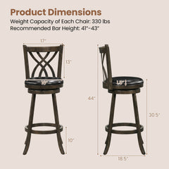 Set of 2 Bar Height Swivel Stools with Hollowed Backs in Grey, 30.5 Inch Seat