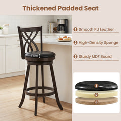 Set of 2 Bar Height Swivel Stools with Hollowed Backs in Grey, 30.5 Inch Seat