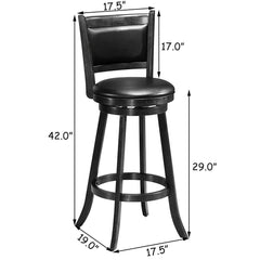 Set of 2 Swivel Bar Stools in Black with Padded Panel Backs, 29 Inch Seat Height