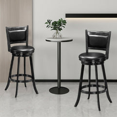 Set of 2 Swivel Bar Stools in Black with Padded Panel Backs, 29 Inch Seat Height