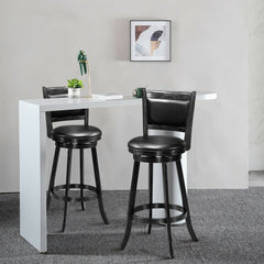 Set of 2 Swivel Bar Stools in Black with Padded Panel Backs, 29 Inch Seat Height