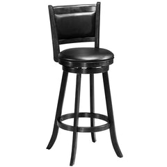 Set of 2 Swivel Bar Stools in Black with Padded Panel Backs, 29 Inch Seat Height