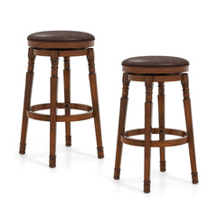 Set of 2 Backless Swivel Bar Stools with Turned Legs in Walnut, 29 Inch Seat Height