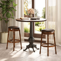 Set of 2 Backless Swivel Bar Stools with Turned Legs in Walnut, 29 Inch Seat Height
