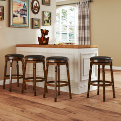 Set of 2 Backless Swivel Bar Stools with Turned Legs in Walnut, 29 Inch Seat Height