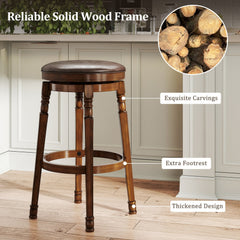 Set of 2 Backless Swivel Bar Stools with Turned Legs in Walnut, 29 Inch Seat Height