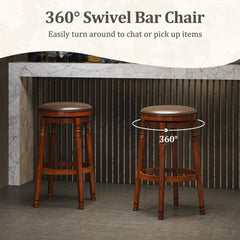 Set of 2 Backless Swivel Bar Stools with Turned Legs in Walnut, 29 Inch Seat Height