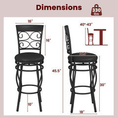 Set of 2 Scrollwork Swivel Bar Stools in Black Metal, 30 Inch Seat Height