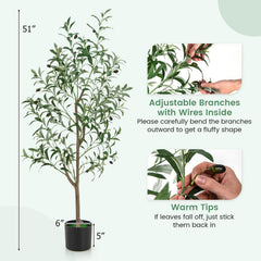 4.5 Feet Tall Artificial Olive Tree Fake Potted Trees with Realistic Fruits-Set of 2