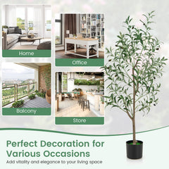 4.5 Feet Tall Artificial Olive Tree Fake Potted Trees with Realistic Fruits-Set of 2