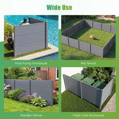 Set of 2 48 x 38 Inch Air Conditioner Fence 2 Panels with Metal Ground Stakes-Gray
