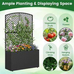Set of 2 49 Inch Raised Garden Bed with Trellis and Wicker Planter Box-Black