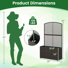 Set of 2 49 Inch Raised Garden Bed with Trellis and Wicker Planter Box-Brown