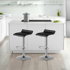 Set of 2 Backless Wave Seat Gas Lift Bar Stools in Black, 26 to 34 Inch Seat
