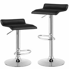 Set of 2 Backless Wave Seat Gas Lift Bar Stools in Black, 26 to 34 Inch Seat
