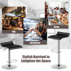 Set of 2 Backless Wave Seat Gas Lift Bar Stools in Black, 26 to 34 Inch Seat