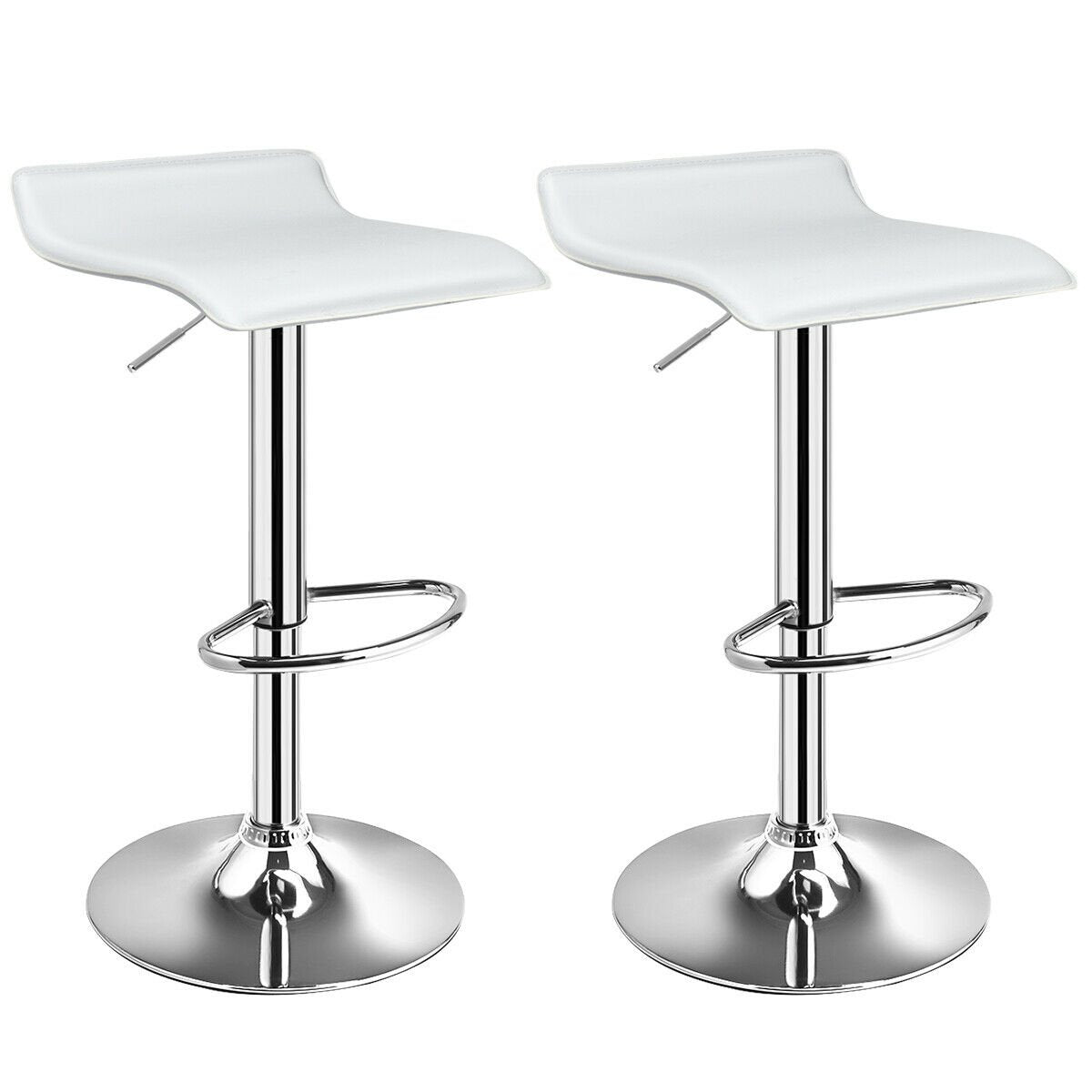 Set of 2 Backless Wave Seat Gas Lift Bar Stools in White, 25 to 33.5 Inch Seat