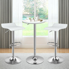 Set of 2 Backless Wave Seat Gas Lift Bar Stools in White, 25 to 33.5 Inch Seat