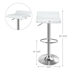 Set of 2 Backless Wave Seat Gas Lift Bar Stools in White, 25 to 33.5 Inch Seat