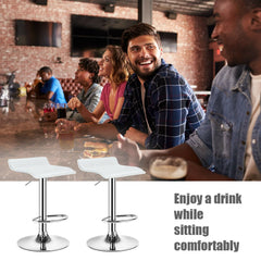 Set of 2 Backless Wave Seat Gas Lift Bar Stools in White, 25 to 33.5 Inch Seat