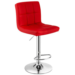 Set of 2 Square Quilted Swivel Bar Stools in Red, 25.5 to 33.5 Inch Seat Height