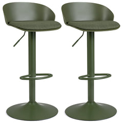 Set of 2 Adjustable Swivel Bar Stools with Wrap Around Backs in Olive Green, 24 to 32.5 Inch