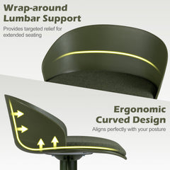 Set of 2 Adjustable Swivel Bar Stools with Wrap Around Backs in Olive Green, 24 to 32.5 Inch