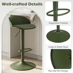 Set of 2 Adjustable Swivel Bar Stools with Wrap Around Backs in Olive Green, 24 to 32.5 Inch