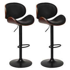 Set of 2 Bentwood Adjustable Swivel Bar Stools in Black and Walnut, 23.5 to 32 Inch