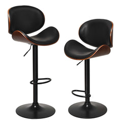 Set of 2 Bentwood Adjustable Swivel Bar Stools in Black and Walnut, 23.5 to 32 Inch