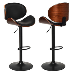 Set of 2 Bentwood Adjustable Swivel Bar Stools in Black and Walnut, 23.5 to 32 Inch