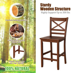 Set of 2 Cross Back Counter Stools with Solid Wood Seats in Walnut, 24 Inch Seat