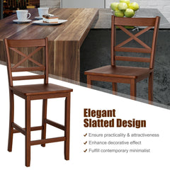 Set of 2 Cross Back Counter Stools with Solid Wood Seats in Walnut, 24 Inch Seat