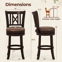 Set of 2 Swivel Counter Stools with Hollowed X Backs in Espresso, 26 Inch Seat