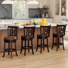 Set of 2 Swivel Counter Stools with Hollowed X Backs in Espresso, 26 Inch Seat