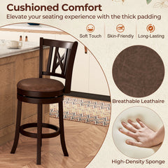 Set of 2 Swivel Counter Stools with Hollowed X Backs in Espresso, 26 Inch Seat
