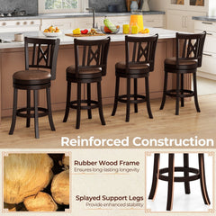 Set of 2 Swivel Counter Stools with Hollowed X Backs in Espresso, 26 Inch Seat