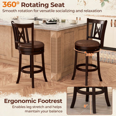 Set of 2 Swivel Counter Stools with Hollowed X Backs in Espresso, 26 Inch Seat