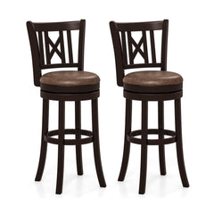 Set of 2 Bar Height Swivel Stools with Hollowed X Backs in Espresso, 30 Inch Seat